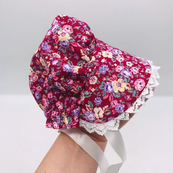 Pioneer Doll Dress & Bonnet, Handmade Outfit, For 18 Inch Dolls Rose Pink Floral - Picture 11 of 11